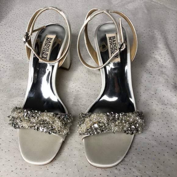 Badgley Mischka Shoes - Badgley Mischka Clara Embellished Soft White Block Heel 5.5 NEW